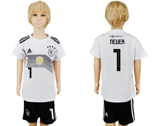 Germany #1 Neuer White Home Kid Soccer Country Jersey - Click Image to Close